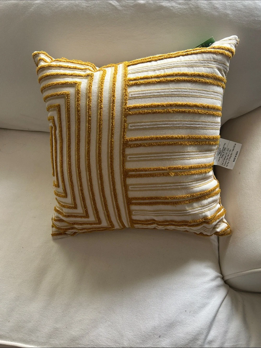 White and Mustard Striped Decorative Throw Pillow